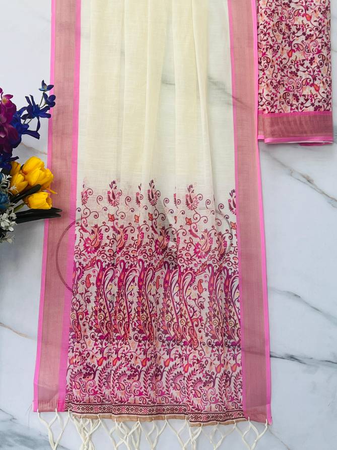 MG 395 Linen With Gold Jari Digital Printed Saree Wholesale Price In Surat